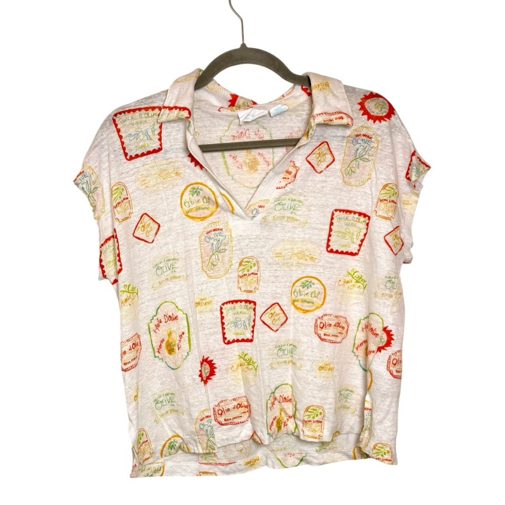 Cynthia Rowley White Linen Olive Oil Print Italian Coastal Resort XL